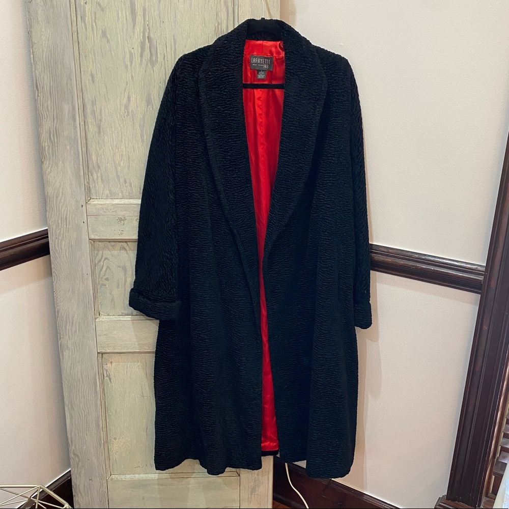 Lafayette 148 New York long Persian coat size small red lining oversized medium